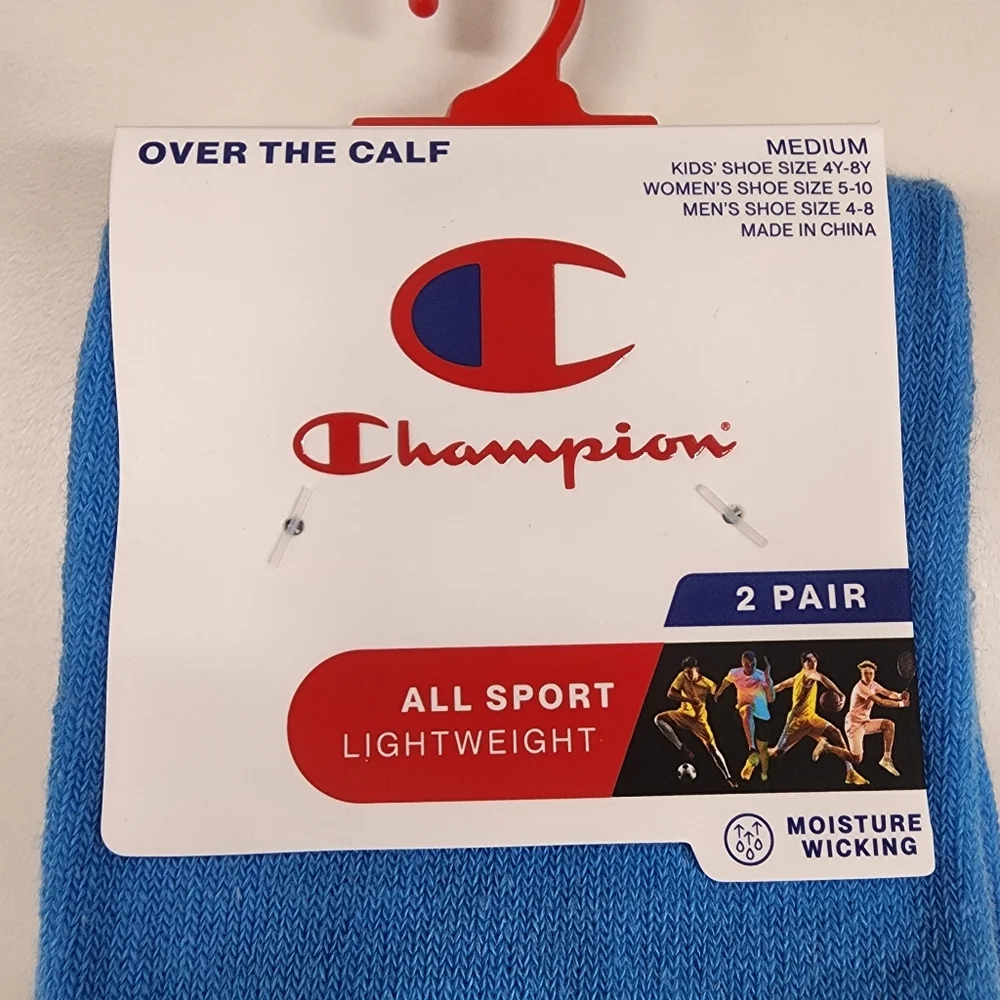 Champion All Sport Over The Calf Socks 2 Pair Blue Lightweight Moisture Wicking